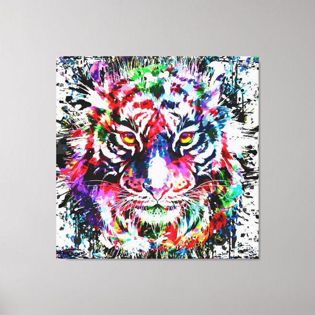 Toile Tigre | Dessin de tigre coloré | Faux d'art Abstra (Recto)