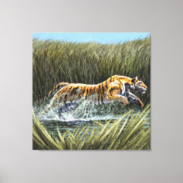 Toile Tigre se balançant à travers le marais Triptyque A