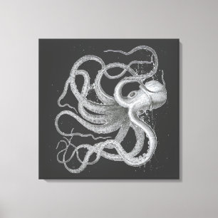 Toile Tirage de Kraken Vintage à la pieuvre noire