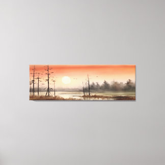 Toile Tôt matin aquarelle brouillard ciel paysage