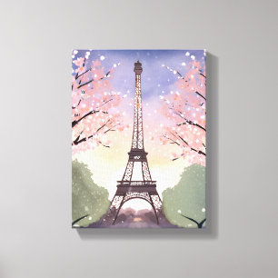 Toile Tour Eiffel en fleurs Paris France Aquarelle