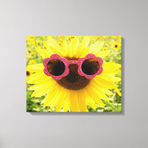 Toile Tournesol aux lunettes de soleil roses