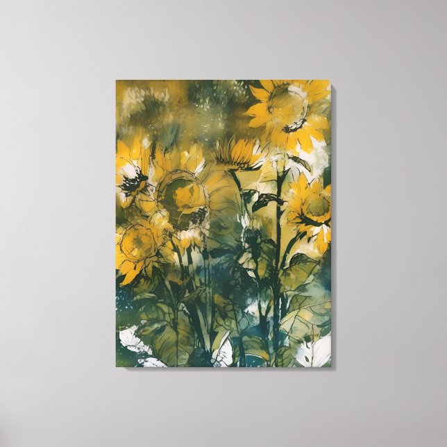 Toile Tournesols Abstraits, beaux-arts, teals, or (Recto)