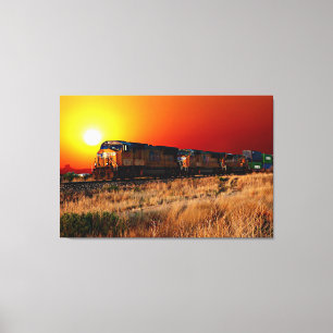 Toile Train Locomotive Diesel Sunset 48"x32" Large