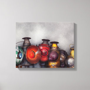 Toile Train - Une collection de lanternes de chemin de f
