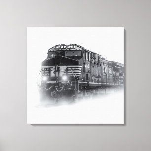 Toile Trains de train noir et blanc