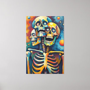 Toile Trinity of Mortality - Squelette Abstrait à 3 tête
