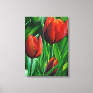 Toile Trio des Tulipes rouges fleur nature peinture numé