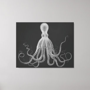 Toile Triptyque Octopus surdimensionné en gris