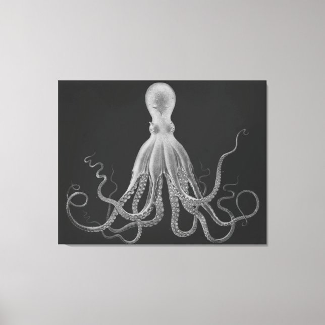 Toile Triptyque Octopus surdimensionné en gris (Recto)