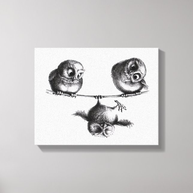 Toile Trois Chouettes - Liberté et Amusement (Recto)