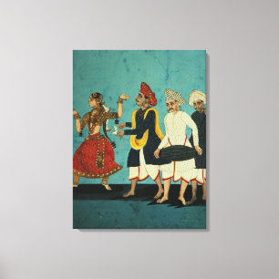Toile Trois musiciens et une fille de danse, Tanjore,