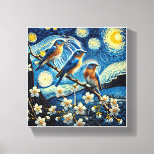Toile Trois oiseaux bleus de l'Est Van Gogh Art