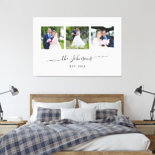 Toile Trois photos de mariage avec signature à cœur en f