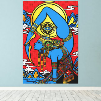 Toile Troisième Œil – Yogini Bleue en Backbend Pop Art