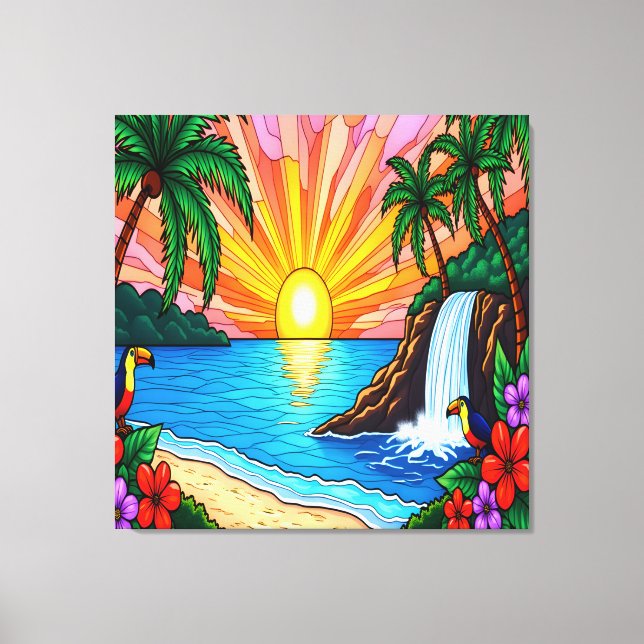 Toile Tropical Stained Glass Inspired Canvas (Recto)