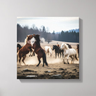 Toile Troupe Sauvage en Mouvement – Chevaux Ludiques dan