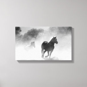 Toile Troupeau de cheval   noir et blanc