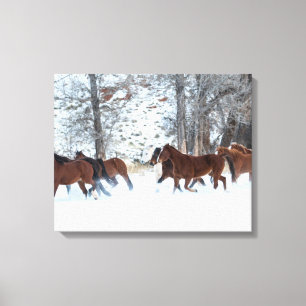 Toile Troupeau de chevaux courant dans la neige