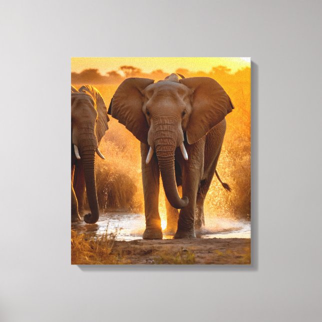 Toile Troupeau d'éléphants au point d'eau (Recto)