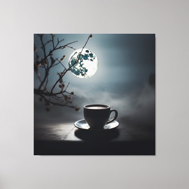 Toile Trouver la tranquillité en hiver avec café et lune (Recto)