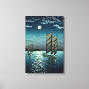 Toile Tsuchiya Koitsu - Bateaux à Shinagawa, Nuit