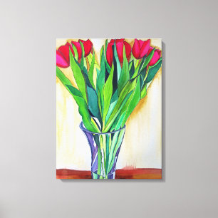 Toile Tulières roses et rouges encore vie aquarelle