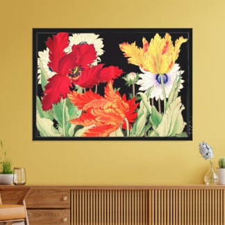 Toile Tulipe Paon Floral Ancien Art Japonais Anémone