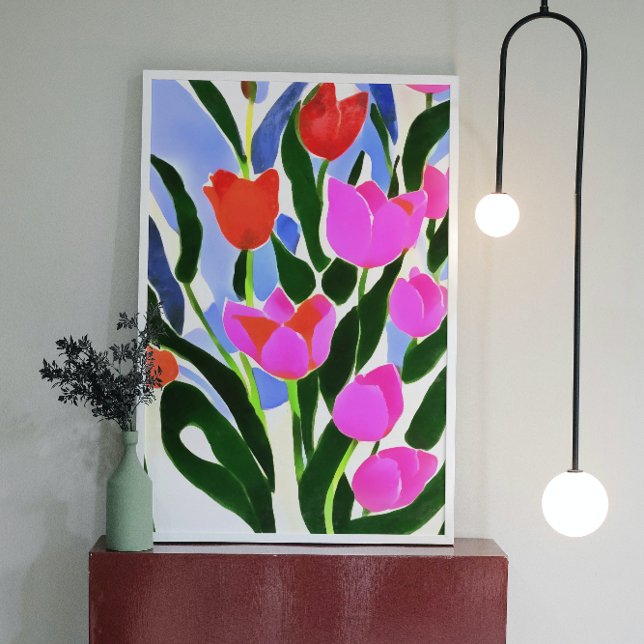Toile Tulipes Aux Couleurs Fortes Art Floral Rose (Créateur téléchargé)