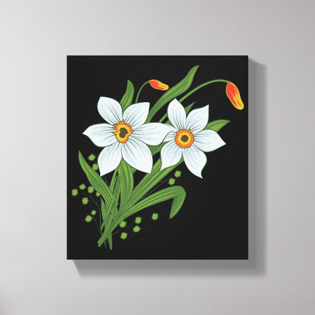 Toile Tulipes et jonquilles Fleurs Arrière - plan noir (Recto)