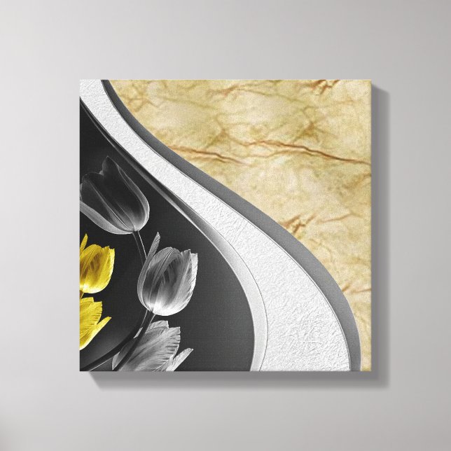 Toile Tulipes gris et jaunes sur texture (Recto)