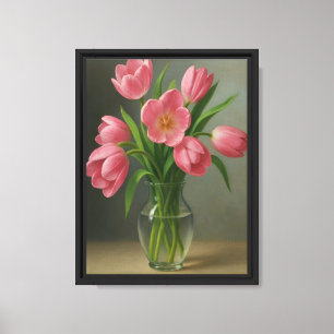 Toile Tulipes roses dans Vase de verre