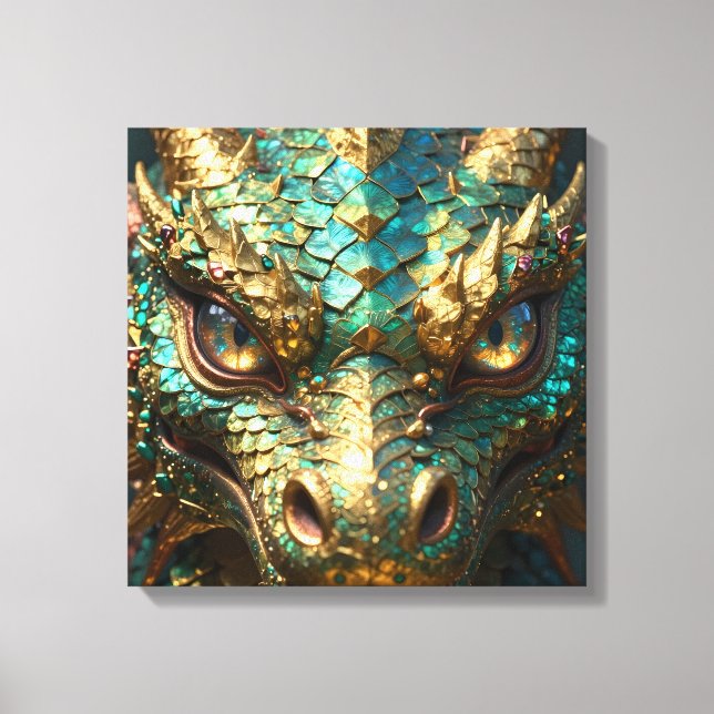 Toile Turquoise and Gold Dragon Face (Recto)