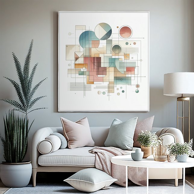 Toile Turquoise Gris Bleu Beige Roue Rouge Abstrait Art  (Créateur téléchargé)