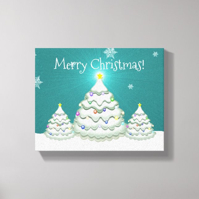 Toile Turquoise Snowy Christmas Tree Canvas Imprimer (Recto)