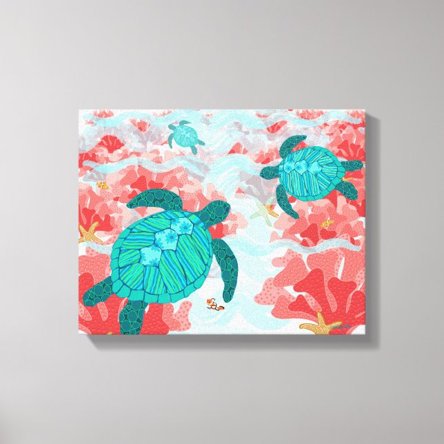 Toile Turtle Reef Print - Corail, Starfish, Poisson clow (Recto)