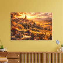 Tuscan Village Sunset Wine Vineyard Wall Art
