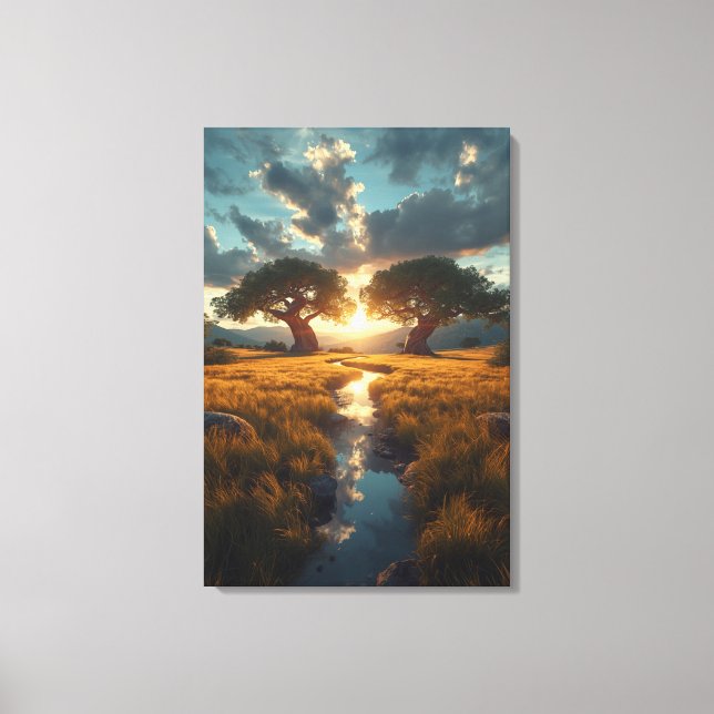 Toile Twin Guardians – Golden Meadow Sunset Canvas Print (Recto)