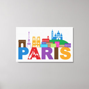 Toile Typographie colorée de Paris, France