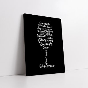Toile Typographie du vin curieux en noir et blanc