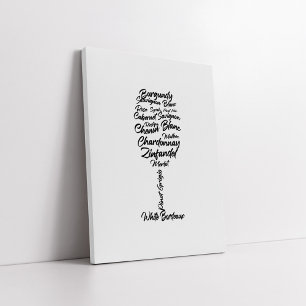 Toile Typographie du vin curieux en noir et blanc II