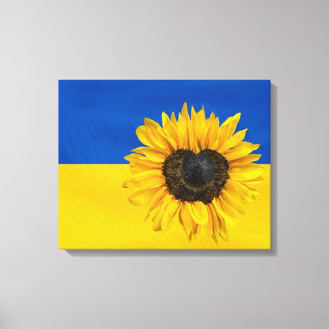 Toile Ukraine Drapeau Avec Tournesol Coeur (Recto)