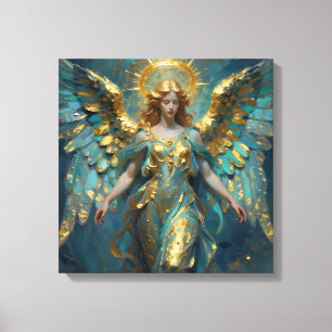 Toile Un bel ange en or et turquoise