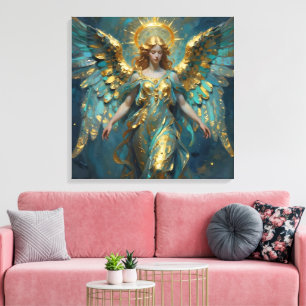 Toile Un bel ange en or et turquoise