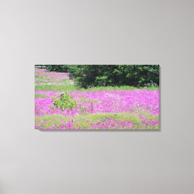 Toile Un champ de fleurs sauvages de printemps roses (Recto)