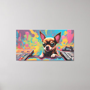 Toile Un chien chihuahua jouant à des jeux vidéo