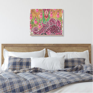 Toile un design d'un motif paisley rose et marron