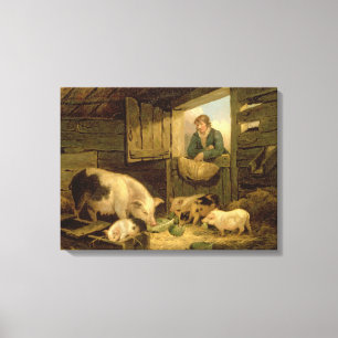 Toile Un garçon regardant dans une étable de porc, 179