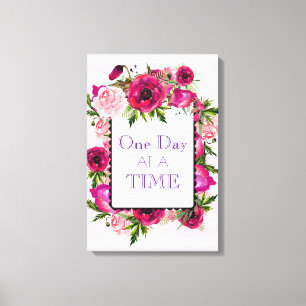 Toile Un jour à la fois Citation de cadre floral