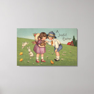 Toile Un Joyeux PâquesEnfants tenant un lapin